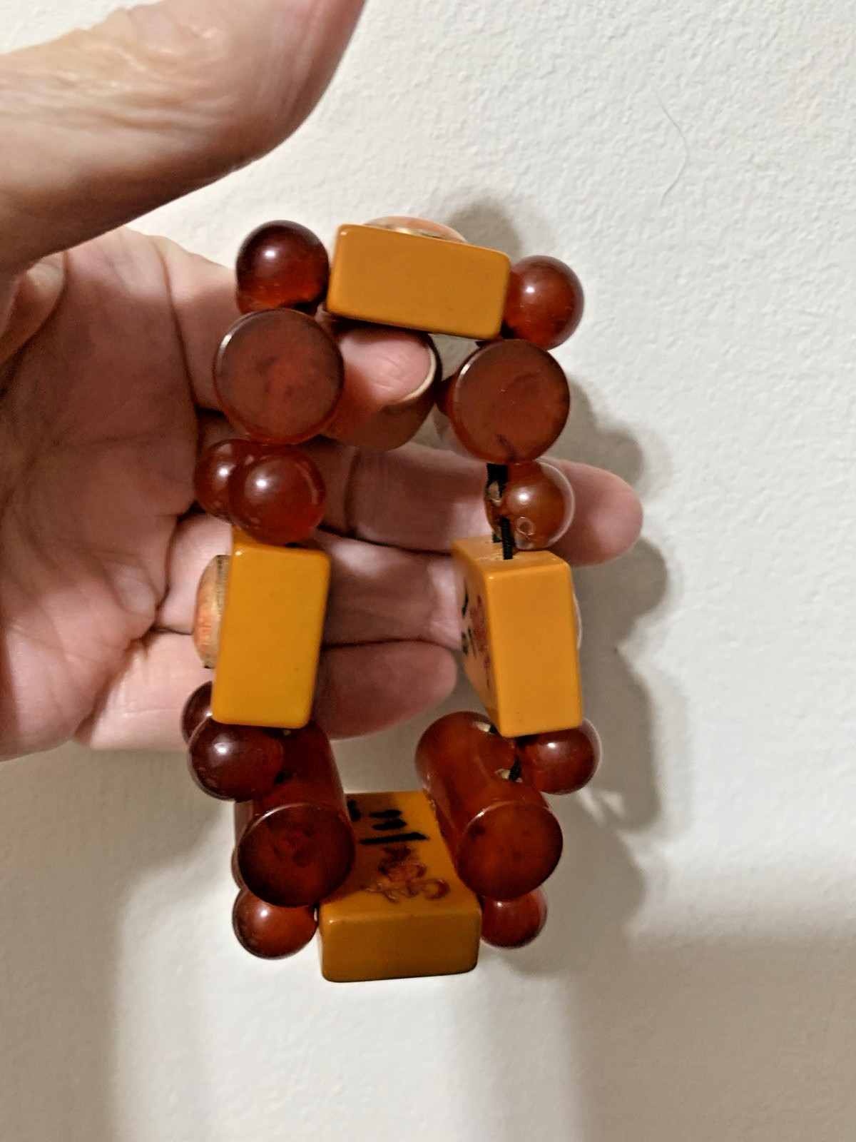 Chunkey Bakelite Stretch Bracelet, Marblebeads,Butter Scotch,Cherry Amber Color