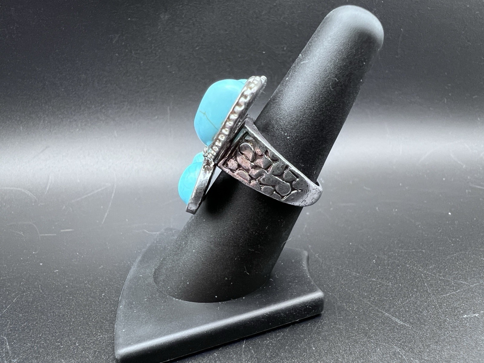 Vintage Butterfly Statement Ring Blue Cabochons Silver Tone Size 6.5