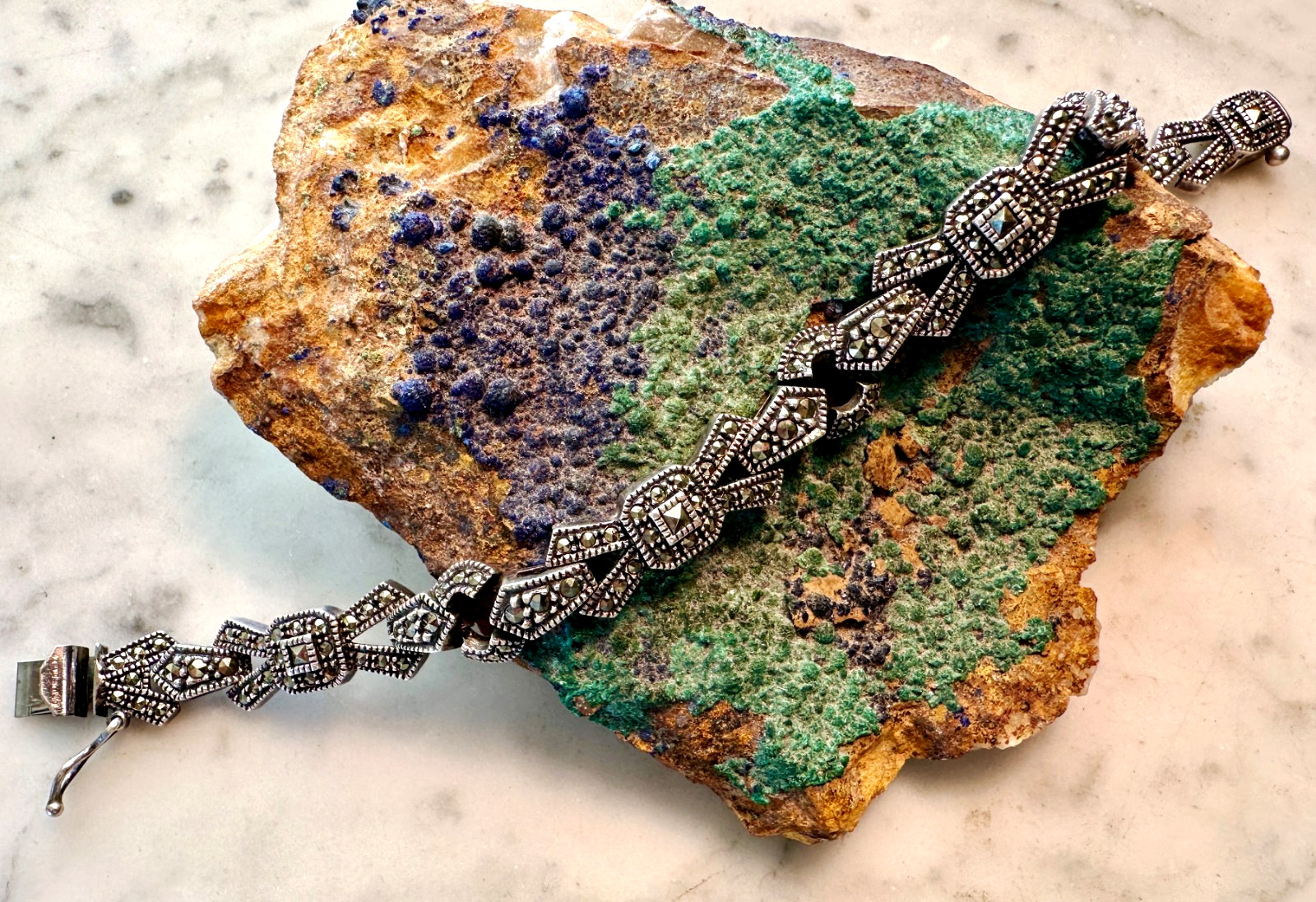VINTAGE JUDITH JACK STERLING SILVER & MARCASITE ART DECO LINK STYLE BRACELET