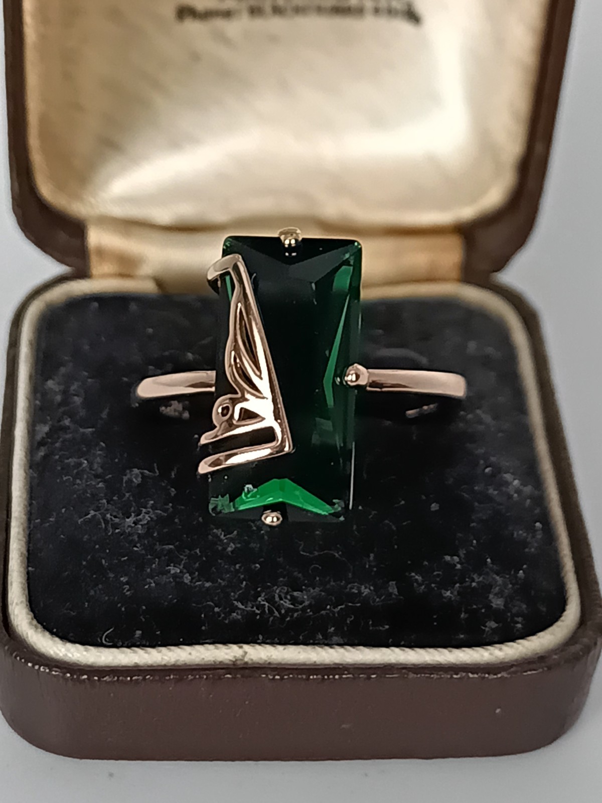Vintage 1990-s 14 Ct Rolled Gold Emerald Ring Size UK P, US 7 1/2 – Hallmarked!