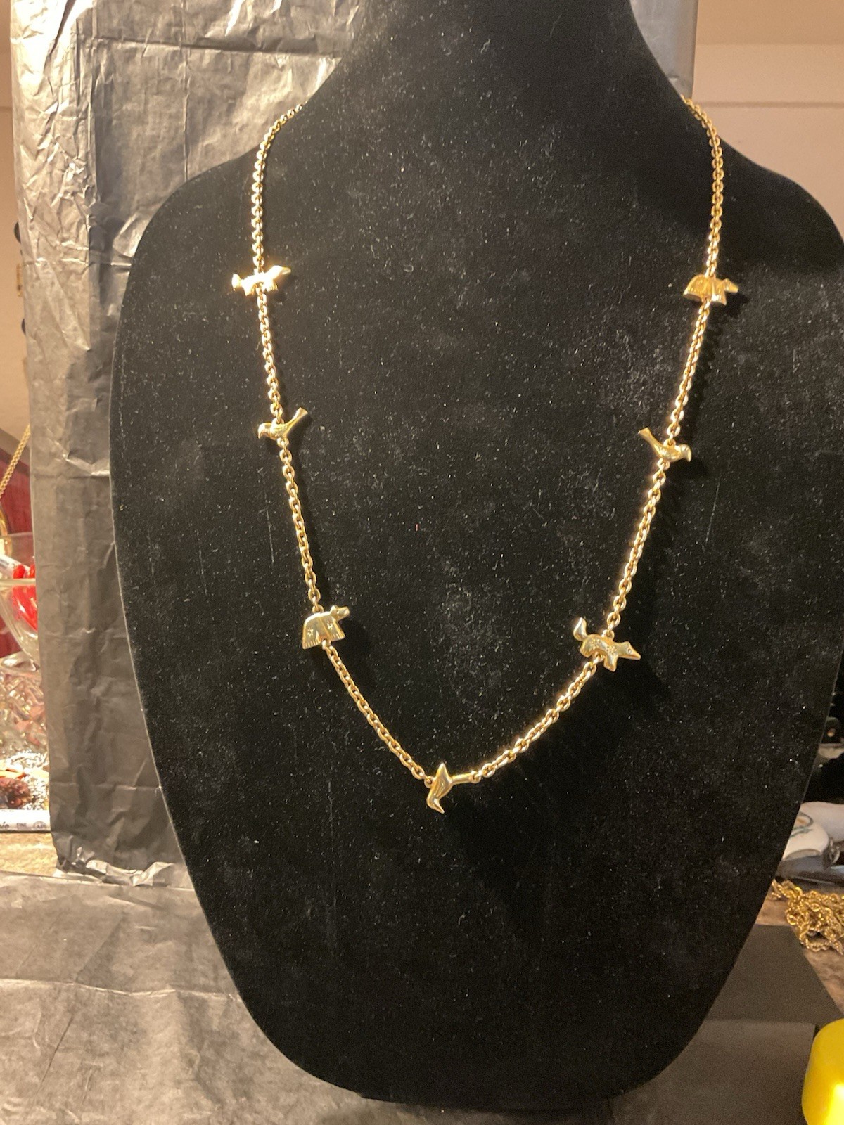 Trifari TM Gold Plated Animal Scatter Necklace 14”