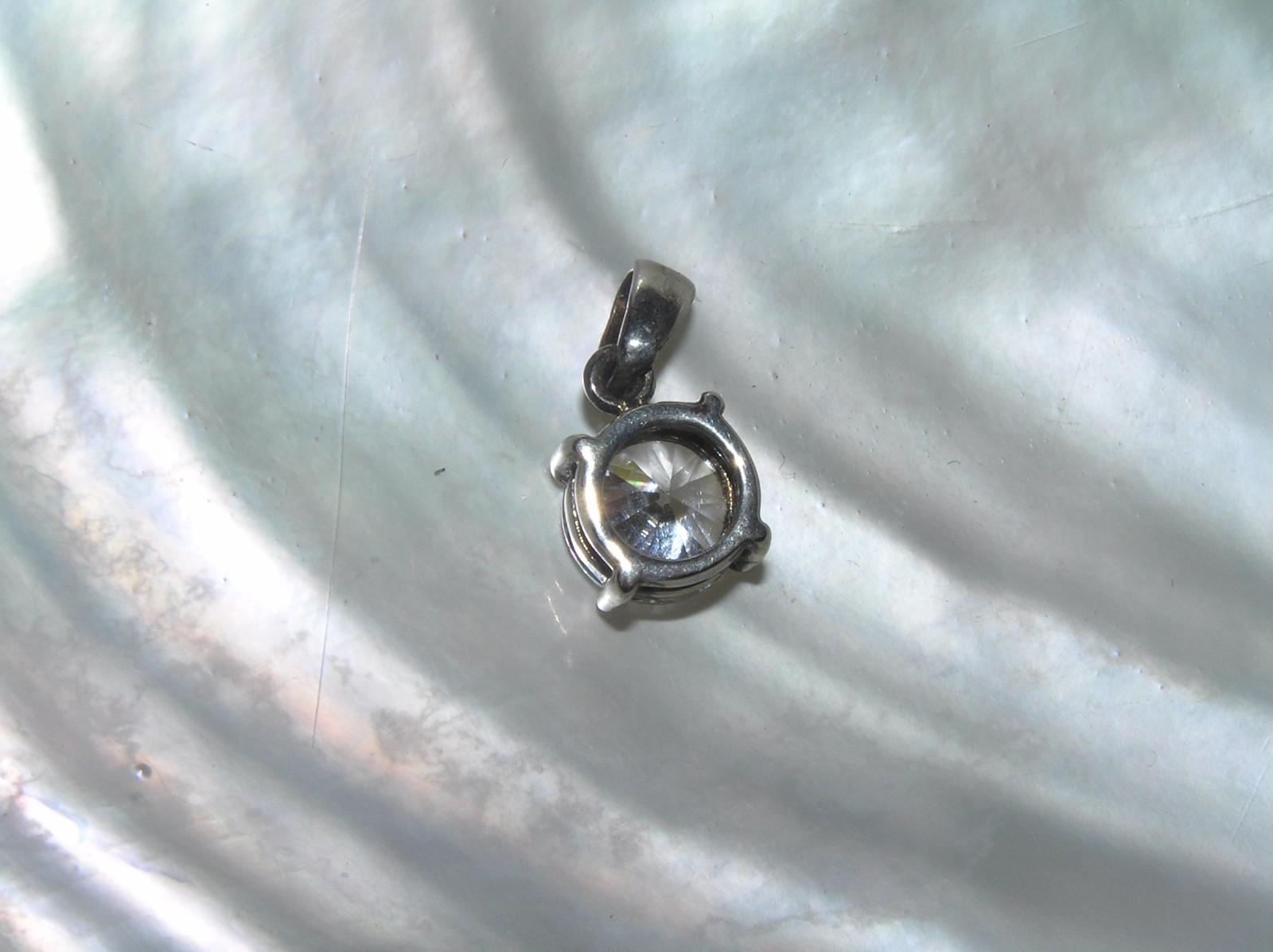 Estate Dainty Simple Silvertone Round CZ Clear Rhinestone Pendant – 0.5 x 0.25