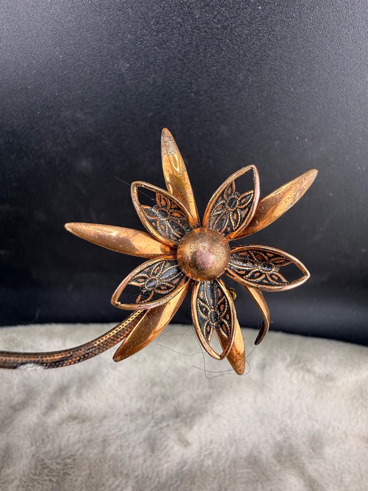 Vintage Copper Flower Brooch READ