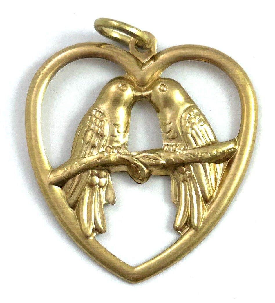 Vintage Charm Lovebird Heart Pendant Brass Stamping Vintage Jewelry Gift For Her