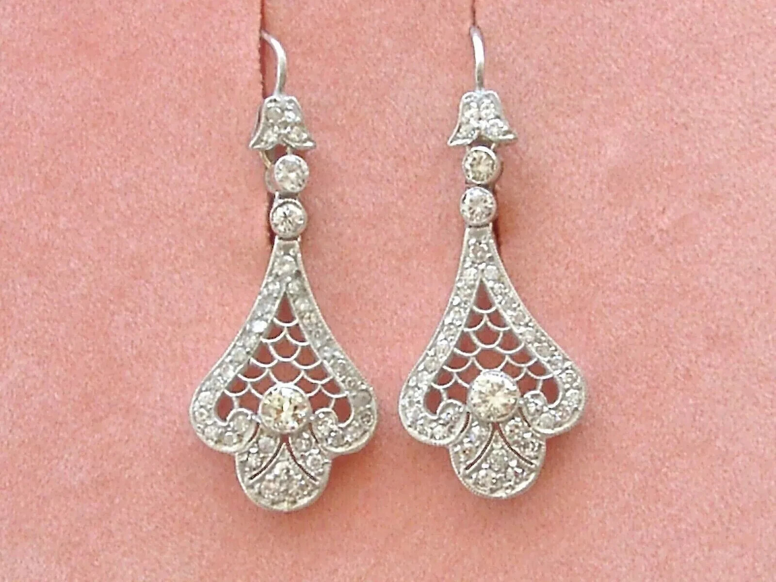 Art Deco Style Lab-Created Diamond Dangle/Drop Geometric Late Earring 925 Silver