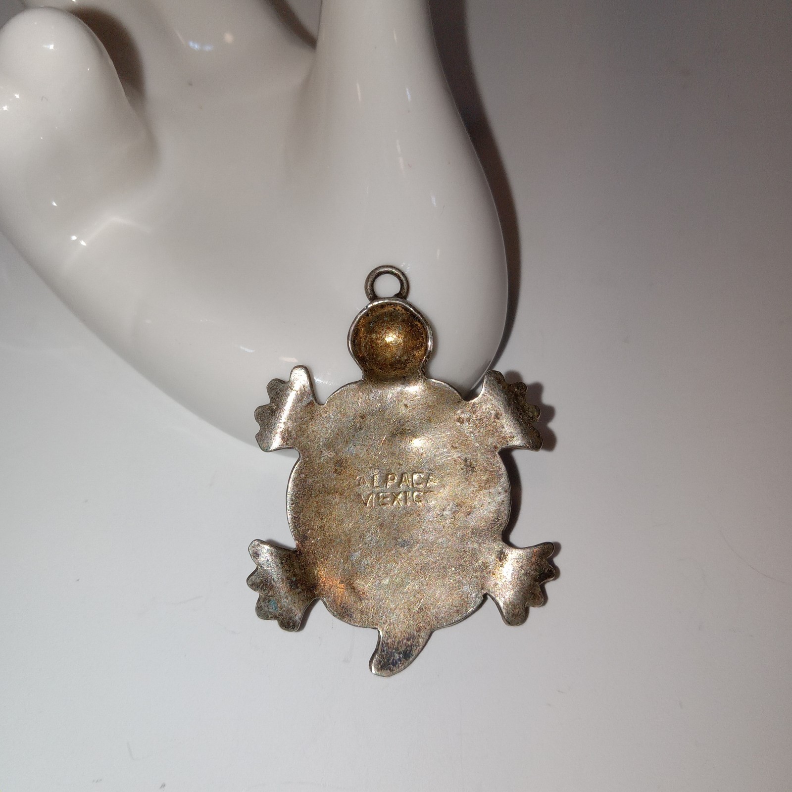 Vtg Alpaca Mexico Silver Abalone Turtle Pendant Charm 1″