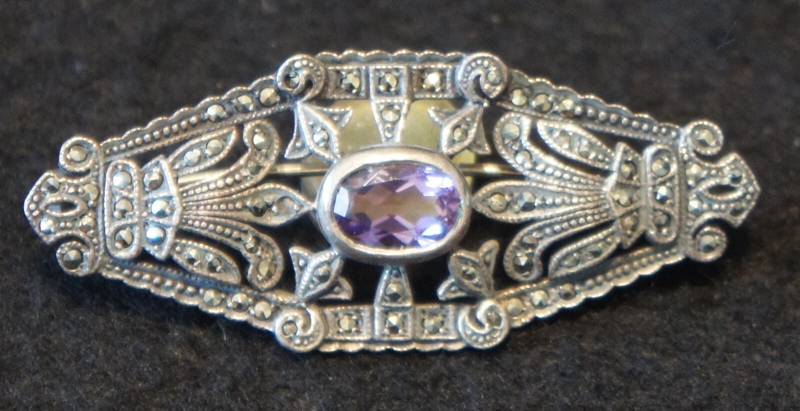 Vintage STERLING SILVER Brooch With Amethyst Stone in Very Good Condition.