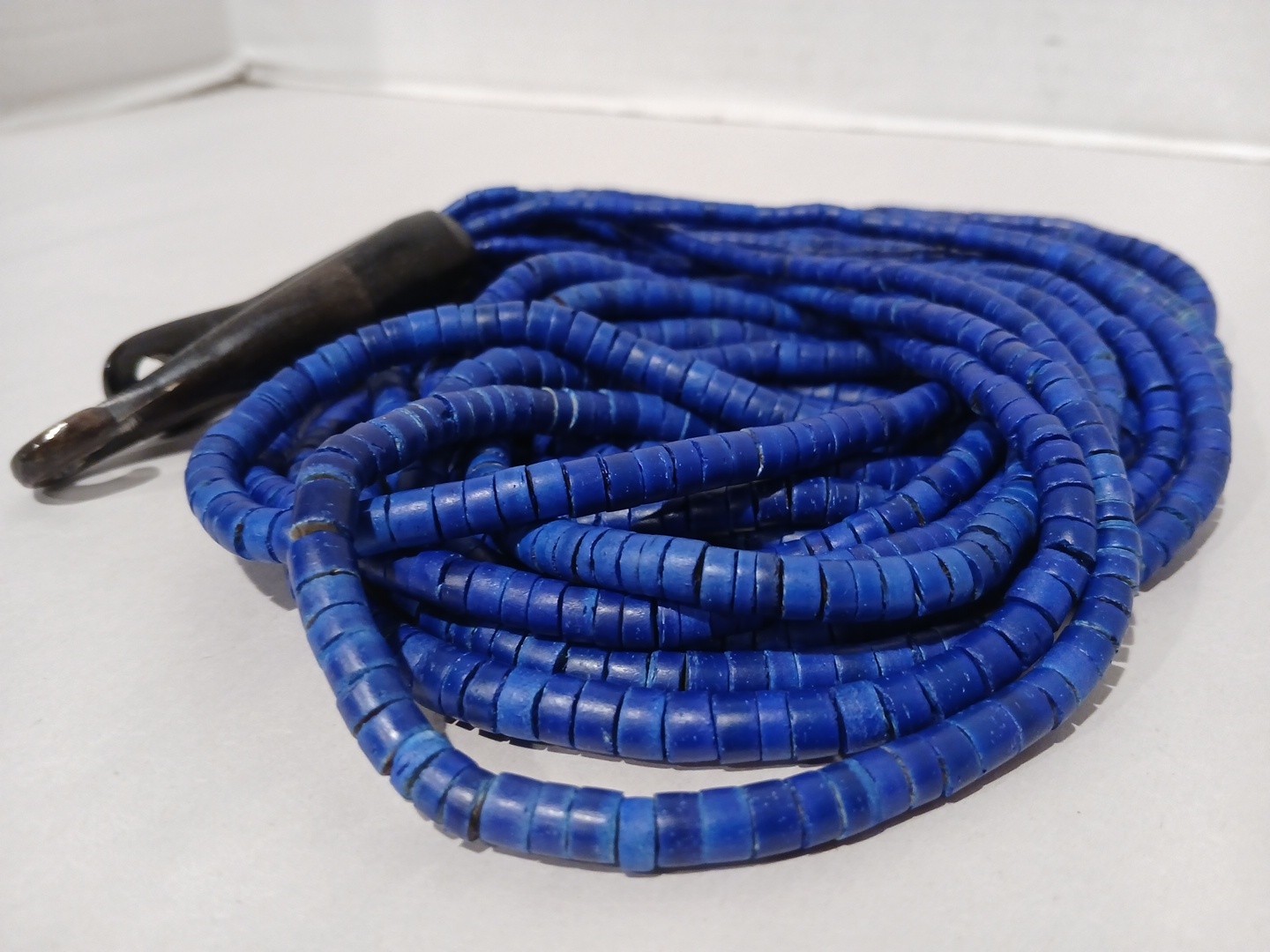 Blue Vintage 12 Strand Gerda Lynggaard Monies Horn Shell Statement Bib Necklace