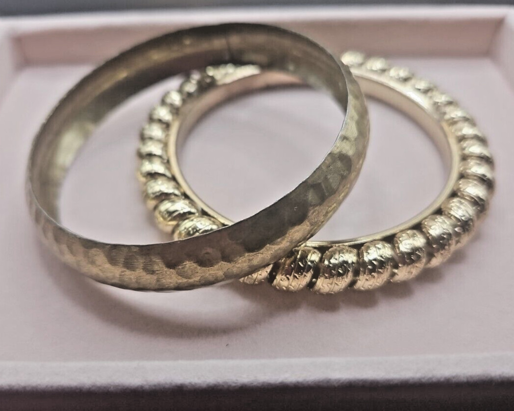 Lot of Vintage Bracelets Gold Tone Brass Bangle Chunky Tooled 70s 80s Mix Boho
