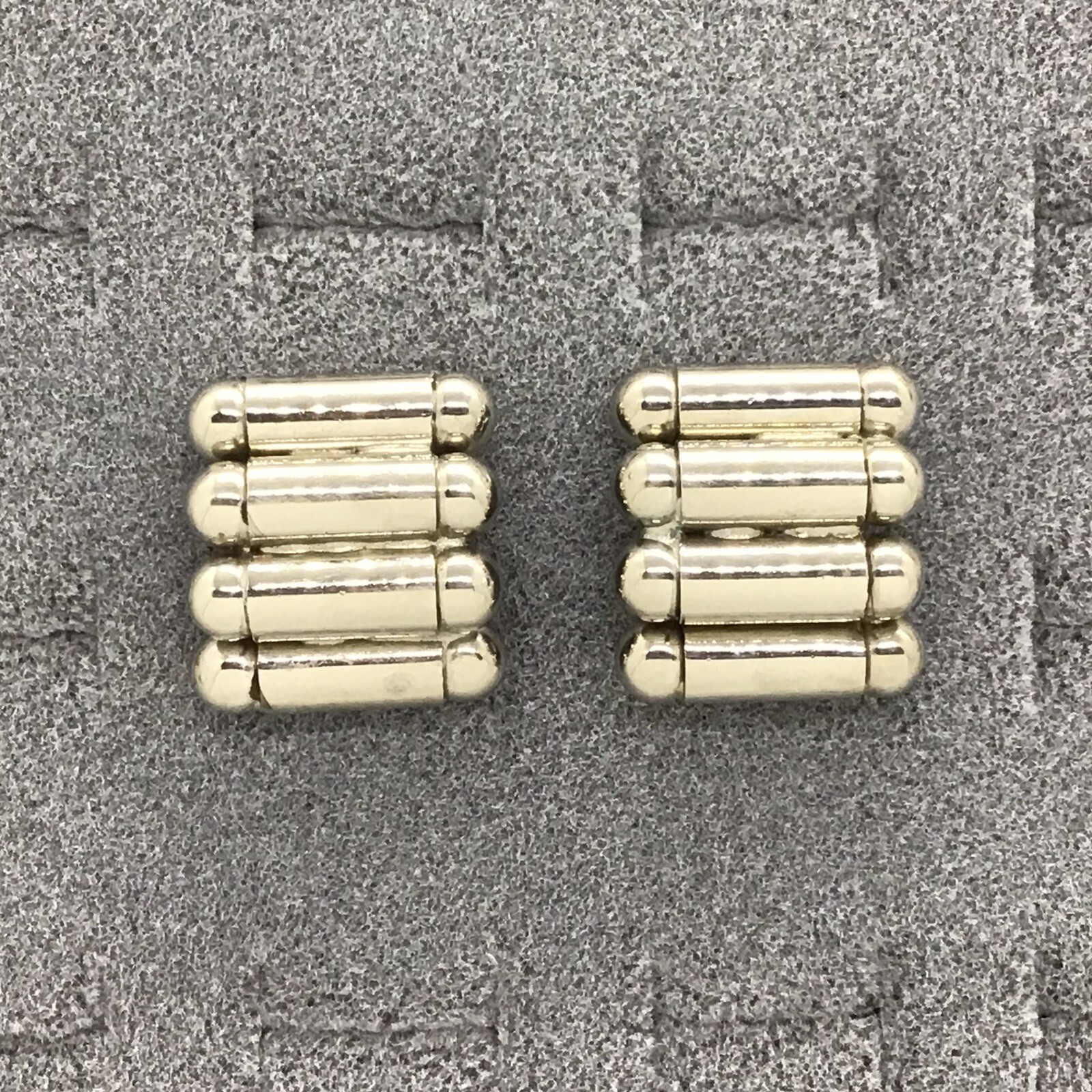 MCM Jakob Bengel Tube Bead Statement Clip Earrings Silver Tone Ladder VTG Estate