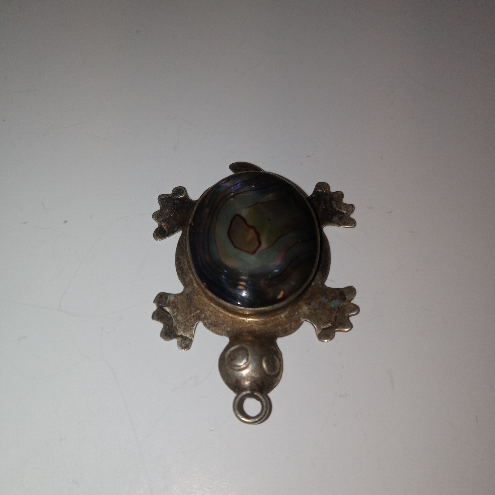 Vtg Alpaca Mexico Silver Abalone Turtle Pendant Charm 1″