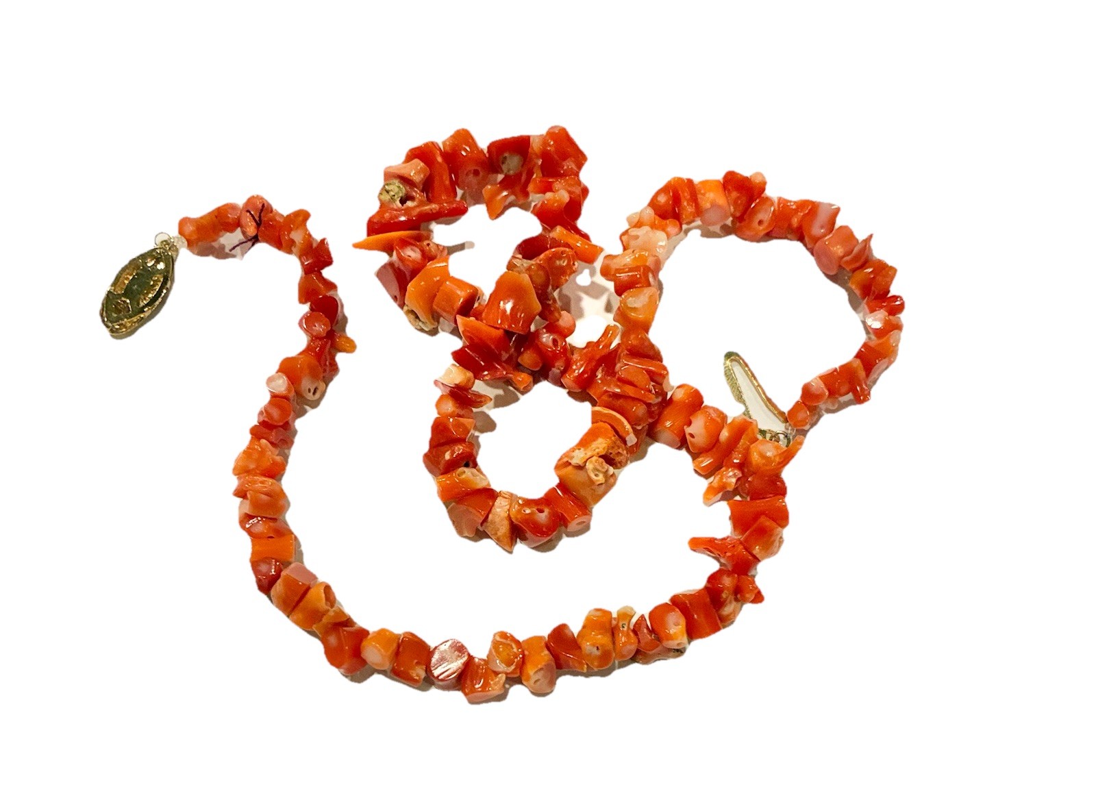 Vintage Coral Nugget Necklace Strand Salmon Goldtone 20” Long Boho chic