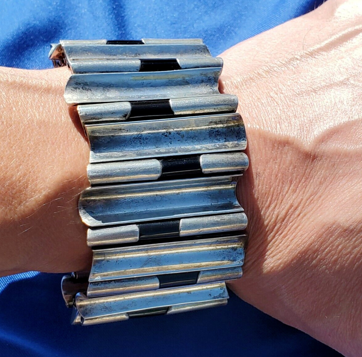 RARE Original ANTONIO PINEDA Taxco Mexico STERLING SILVER Onyx Vintage Bracelet