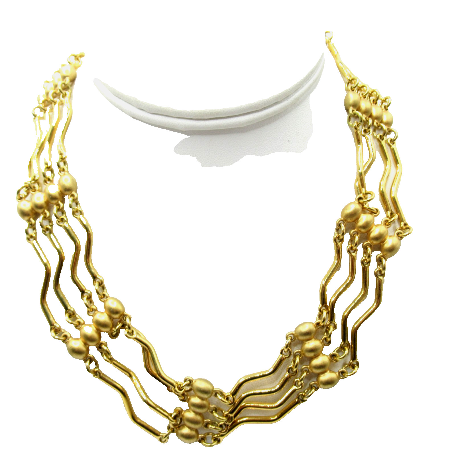 Monet Wavy Bar Segmented Brushed Shiny Gold Tone Metal Necklace Collar