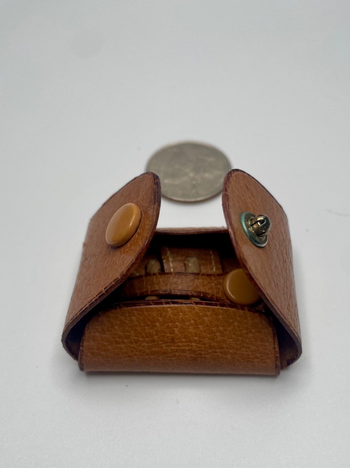 Vintage English Leather Double Sided Square Cufflinks in Leather Travel Case