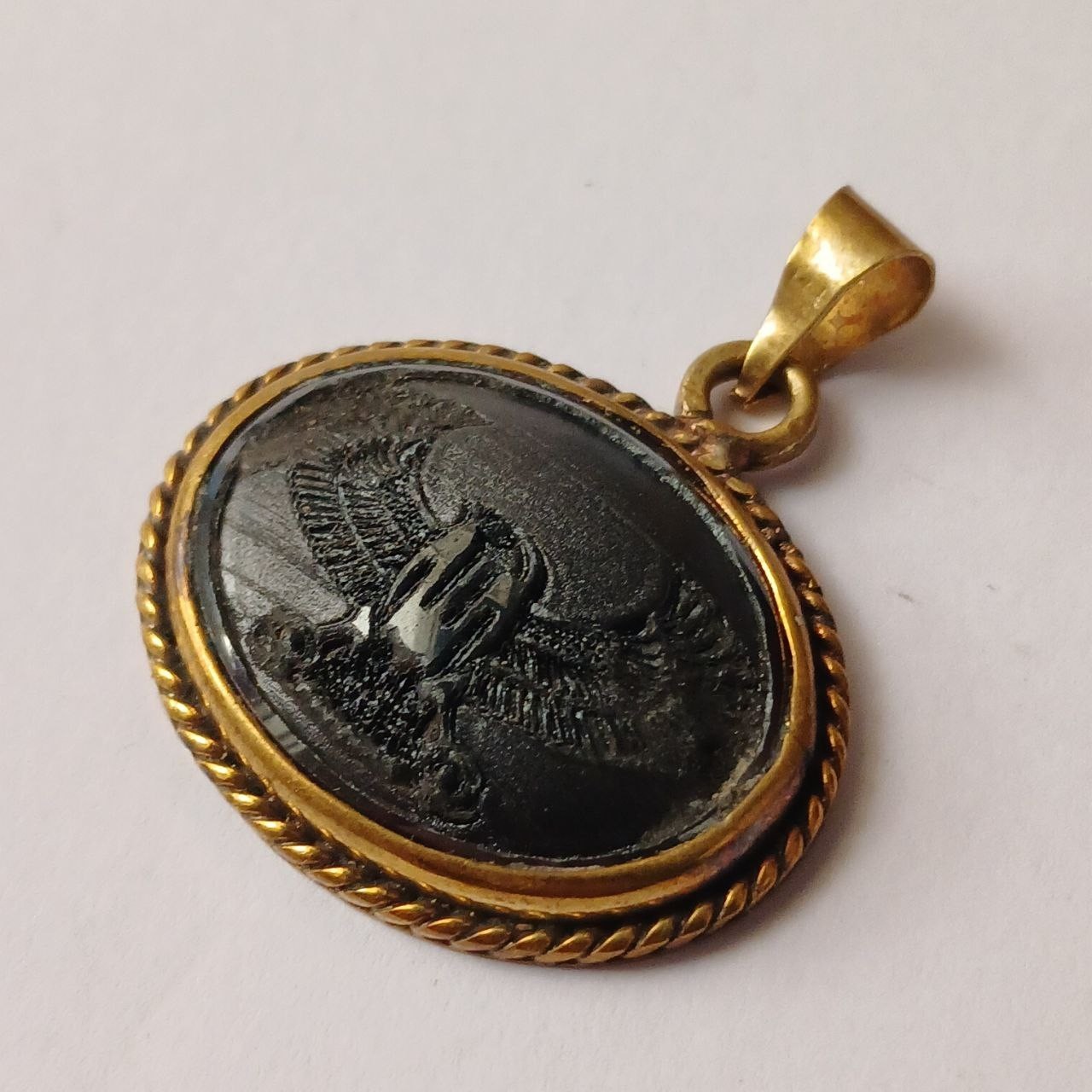 Brass pendant engraved eagle design handcrafted jewelry collectible