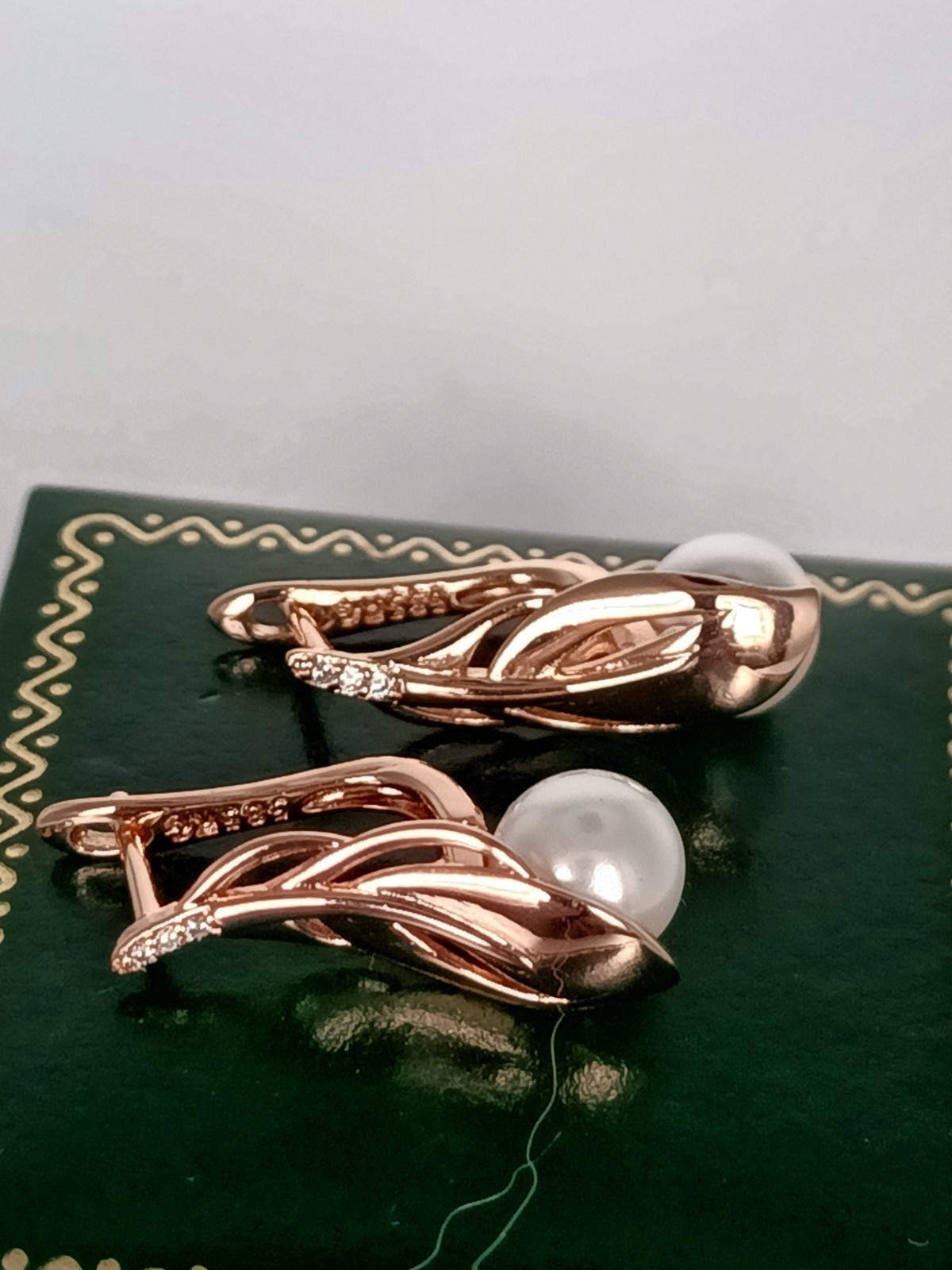 Vintage 1990-s 14 Ct Rolled Gold Pearls / Zircons Earrings – Hallmarked 585 RG