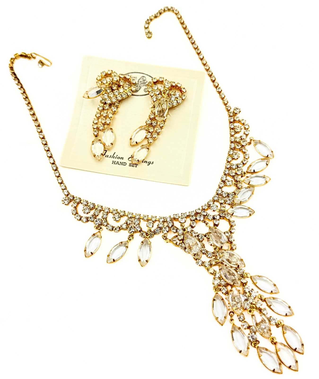 Vintage Juliana DeLizza Elster Waterfall Plated Marquise Necklace Earrings Set