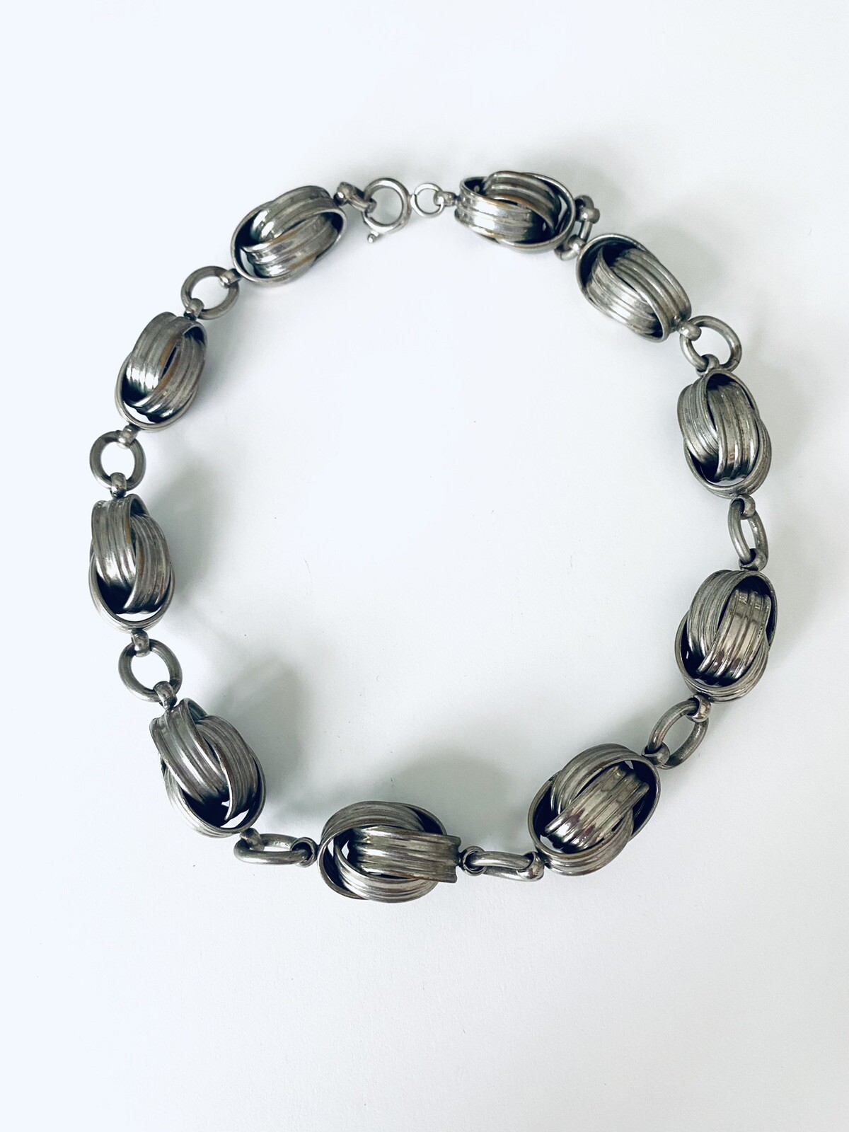 Vintage Silver Tone Statement Abstract Shape Link Collar Choker Necklace 15”