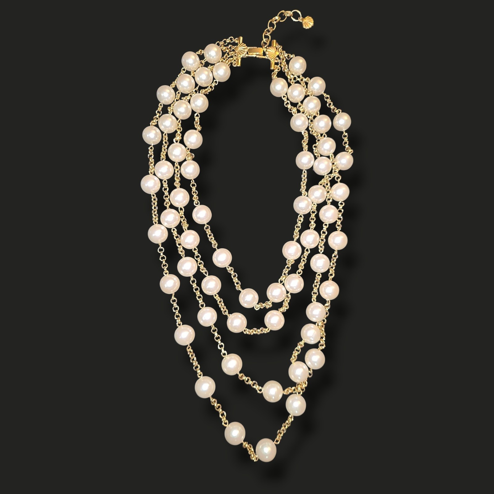 Vintage Richelieu Faux Pearl Necklace Multi Strand Waterfall Gold Tone