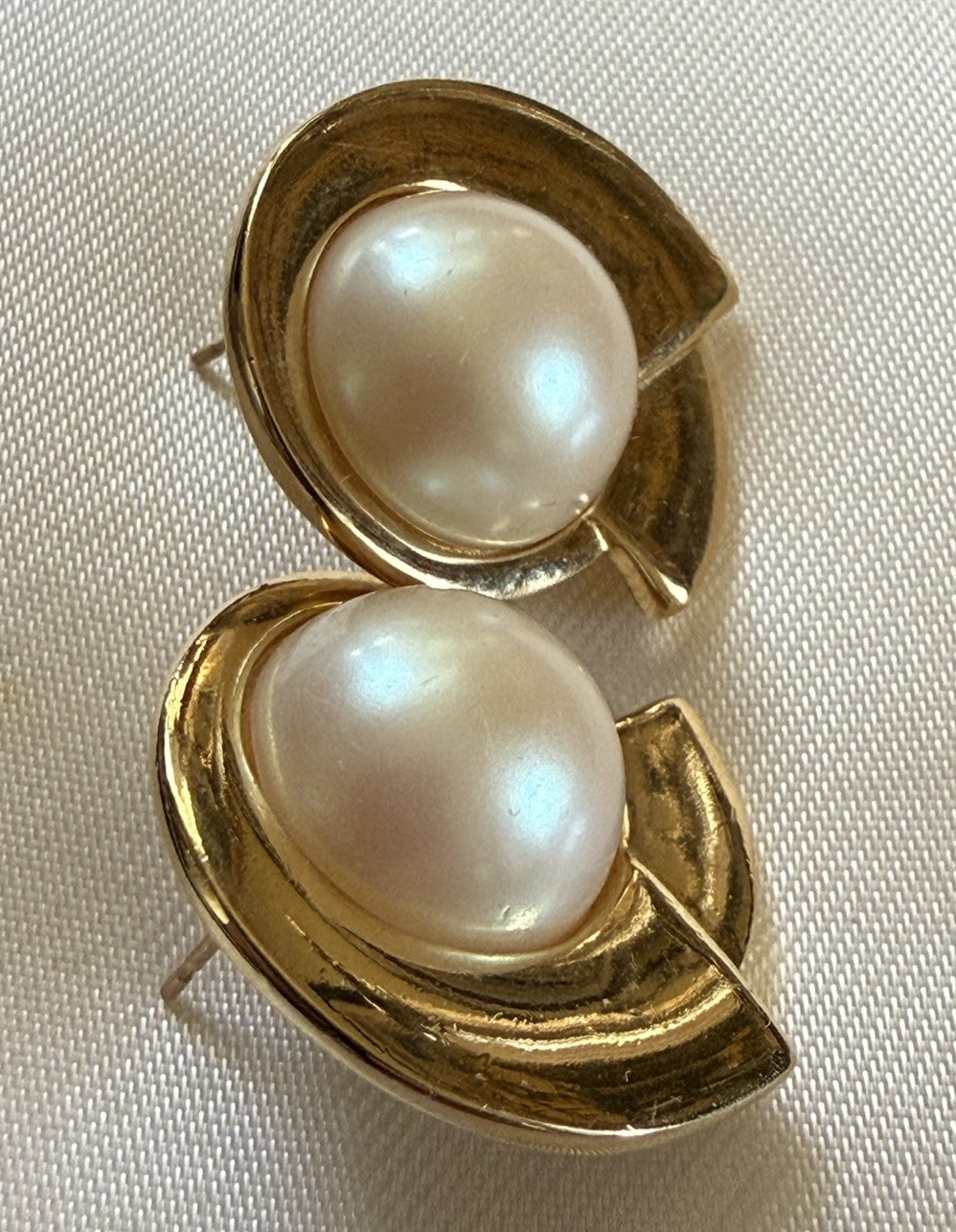 Vintage GIVENCHY Gold Tone Faux Pearl Earrings Signed Excellent