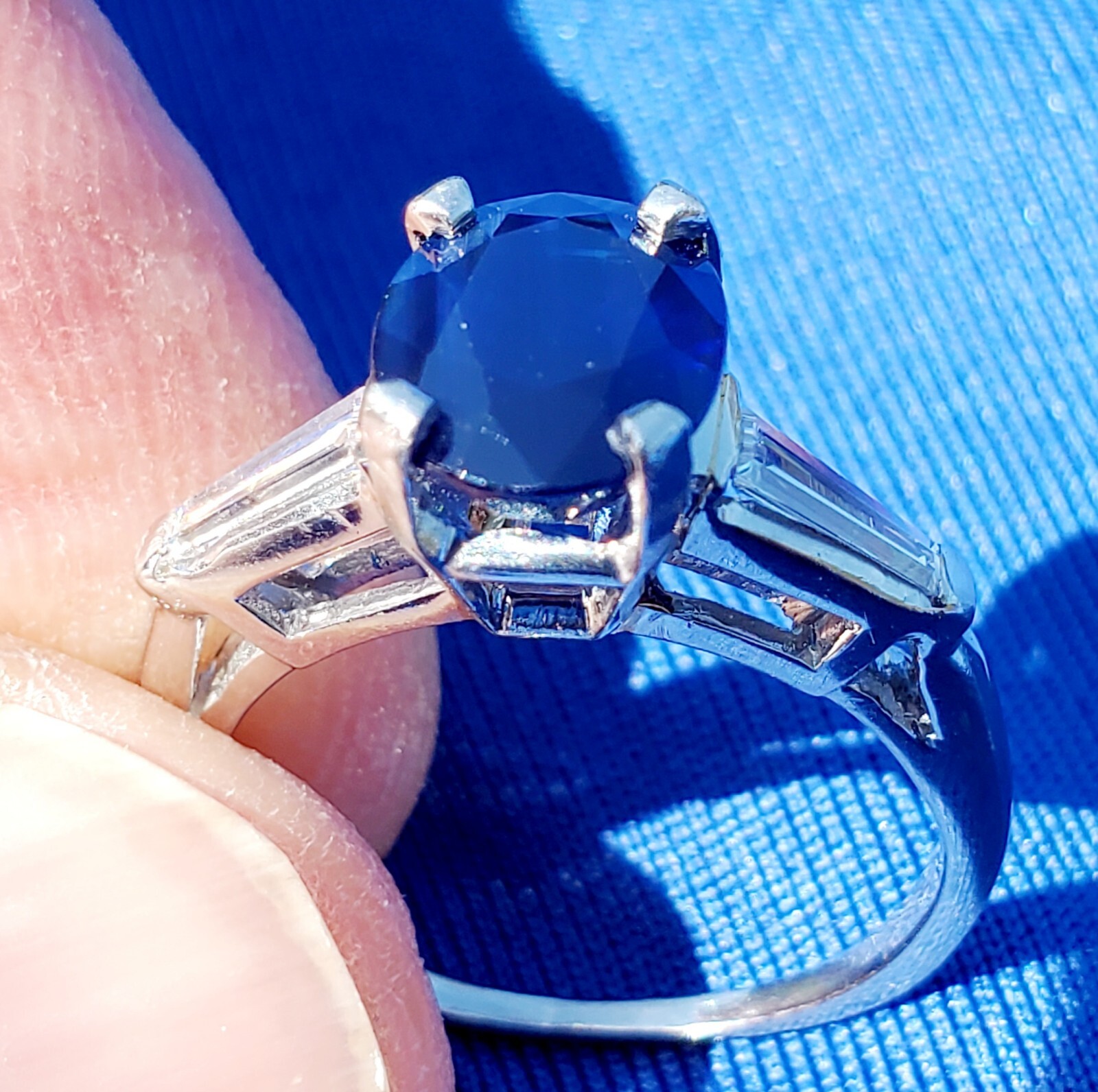 EARTH MINED SAPPHIRE DIAMOND Deco Engagement Ring Vintage PLATINUM Solitaire 3CT