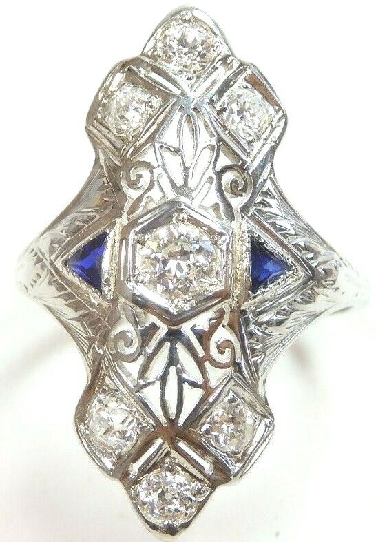 Art Deco Diamond Engagement Dinner 18KW Ring Size 9.75 UK-T EGL USA Circa 1920’s