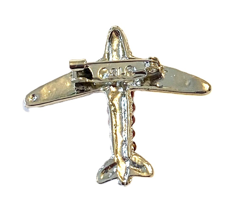 PLANE BROOCH! Signed Figural Pin!Rainbow Multi-Color Crystal Plane!Silver Plated