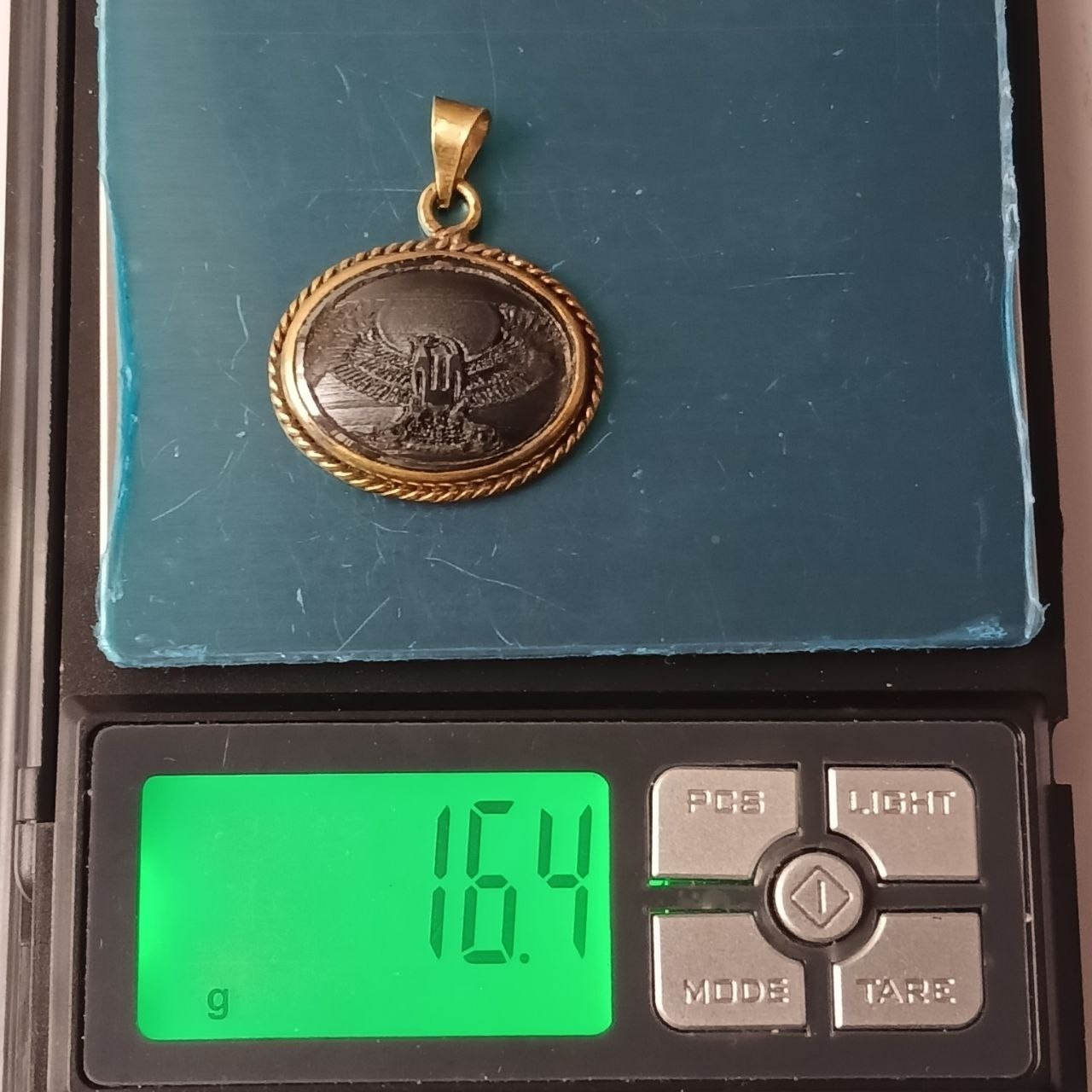Brass pendant engraved eagle design handcrafted jewelry collectible