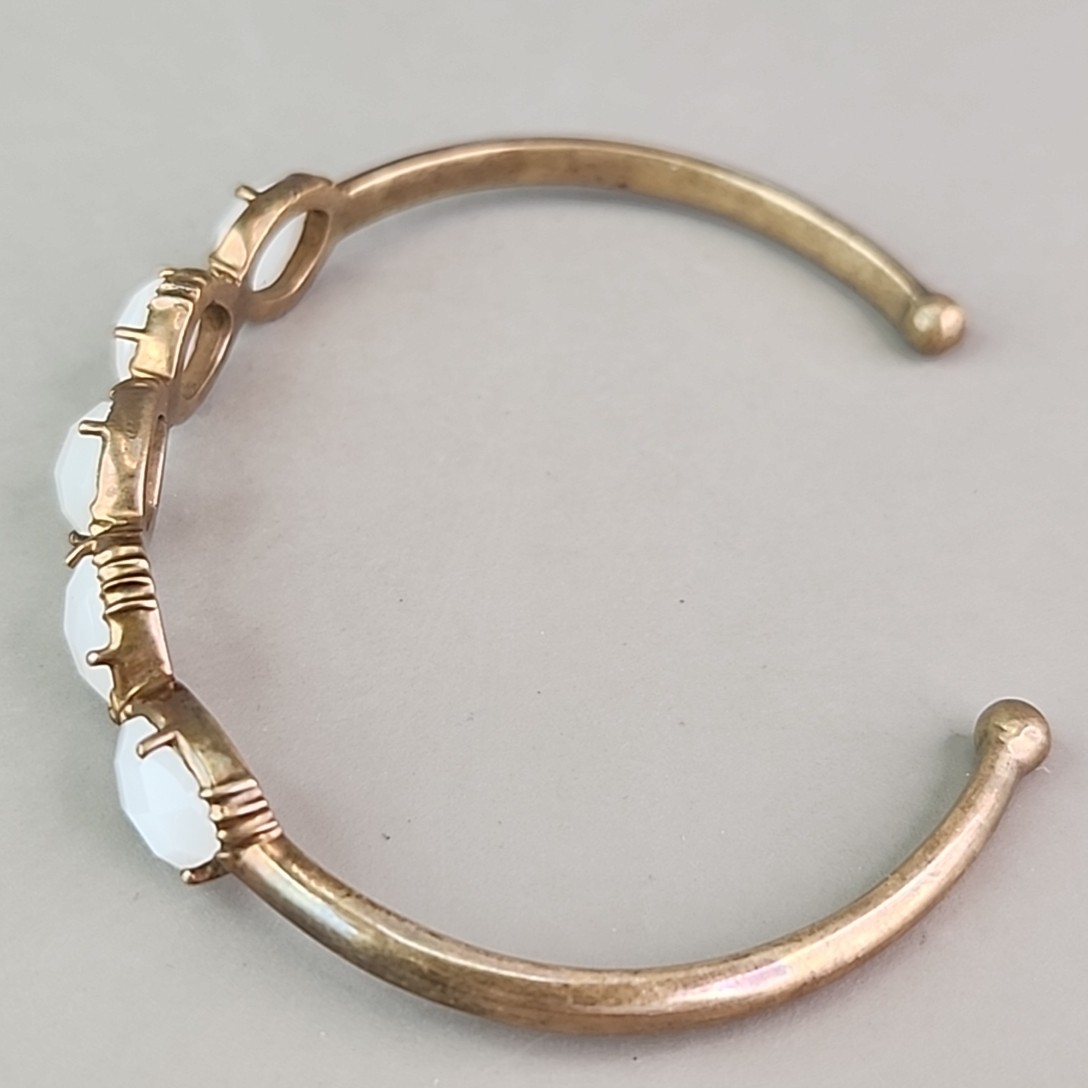 Vintage Milky Quartz Cuff Bracelet Ring Set White Stone Brass India