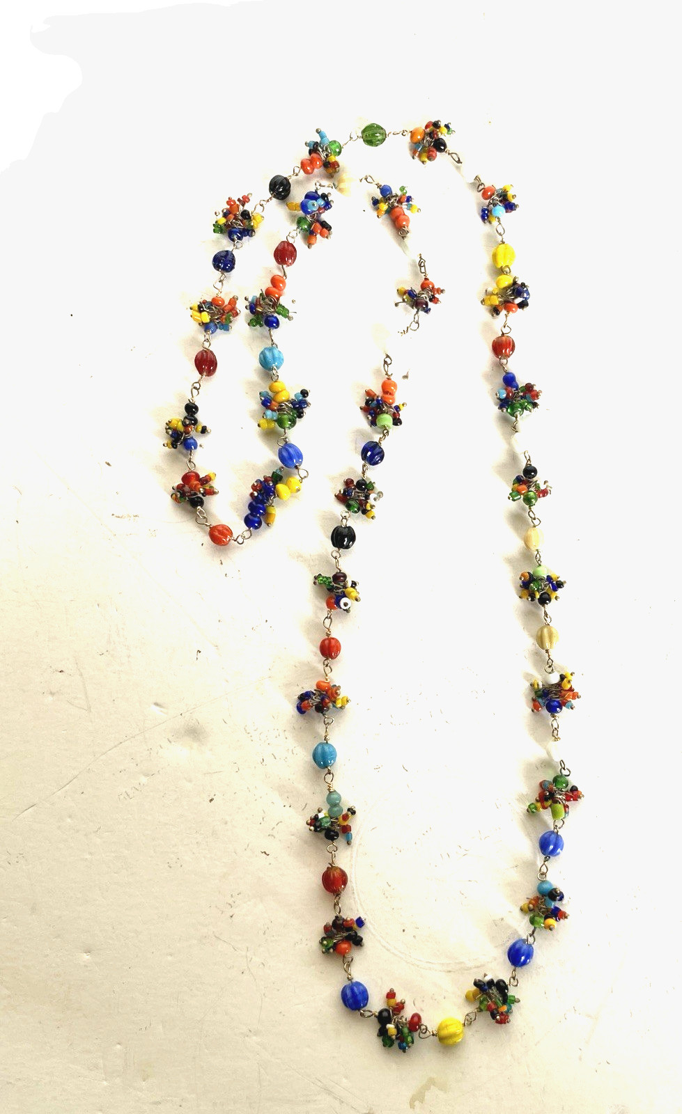 Antique Art Deco/Flapper Multi-Color Art Glass Bead Necklace, 30″ Long