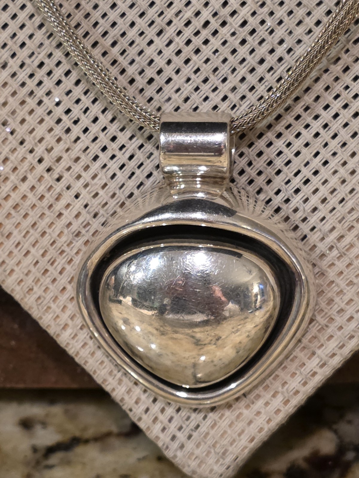 TAXCO MEXICO STERLING SILVER MID CENTURY VNT SIGNED LARGE PENDANT NECKLACE CHAIN
