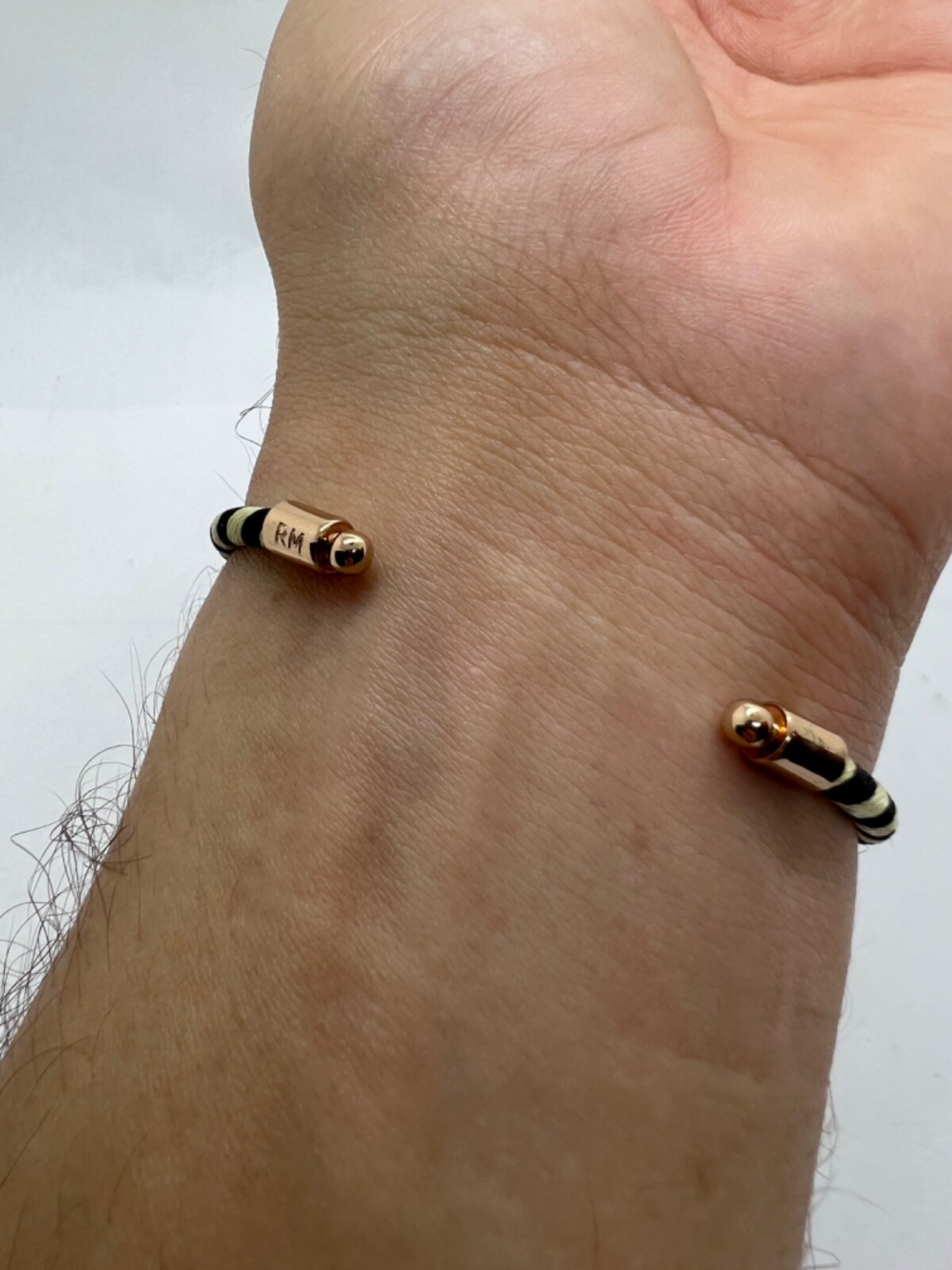 Vintage RM Costume Women Cuff Bracelet Rose Gold Tone Black and Ivory Color