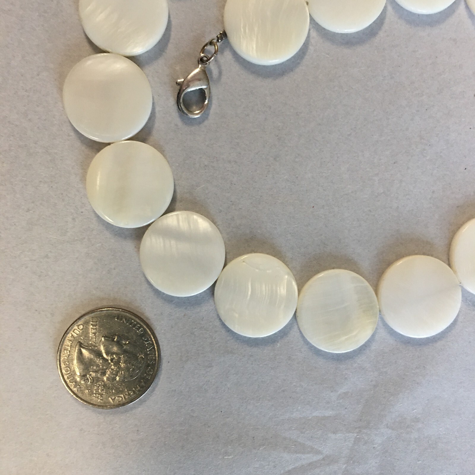 vintage retro mod pearlescent ivory acetate flat disc necklace