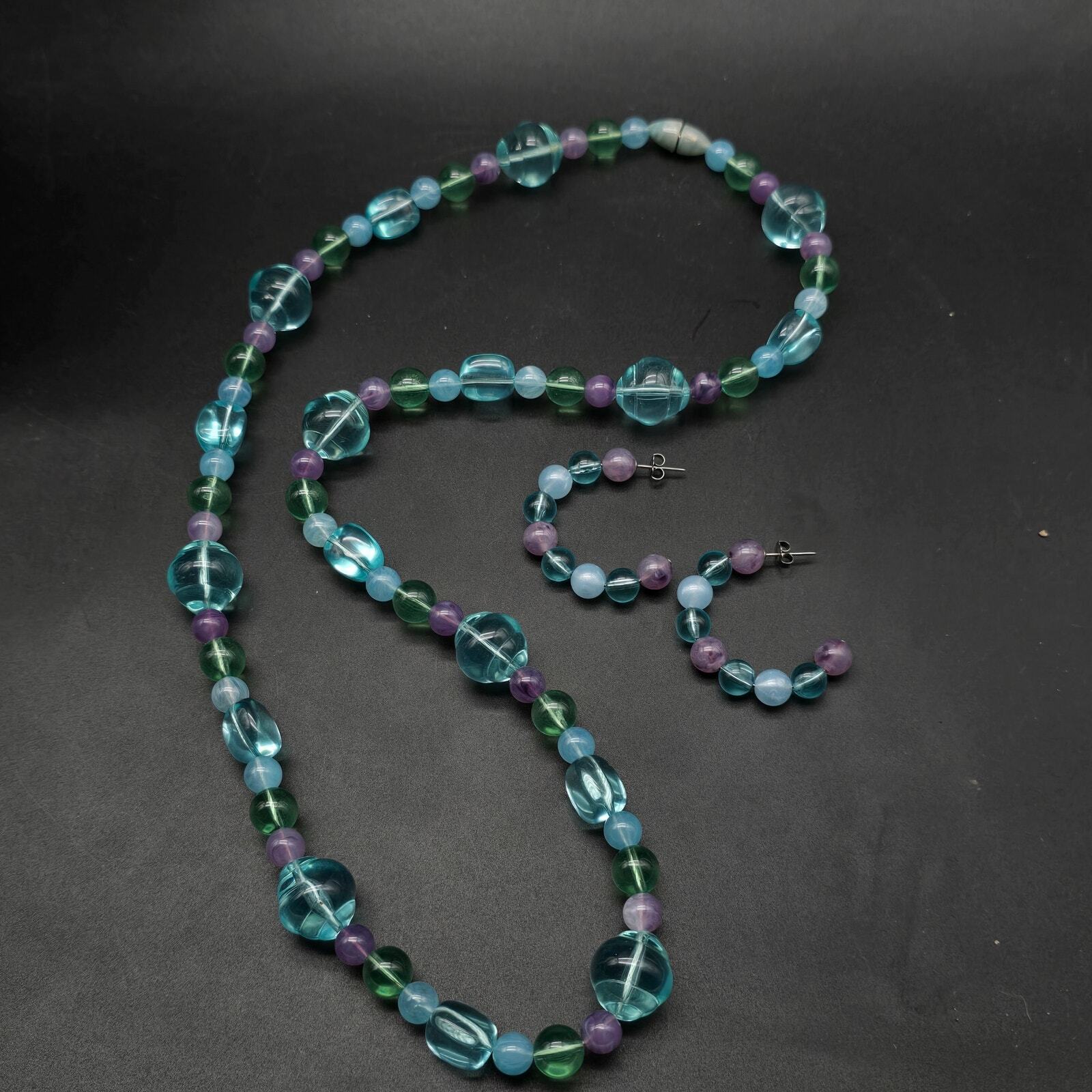 Avon 1989 Sea Swept Purple Blue Beaded Jewelry Set Vintage 1980s