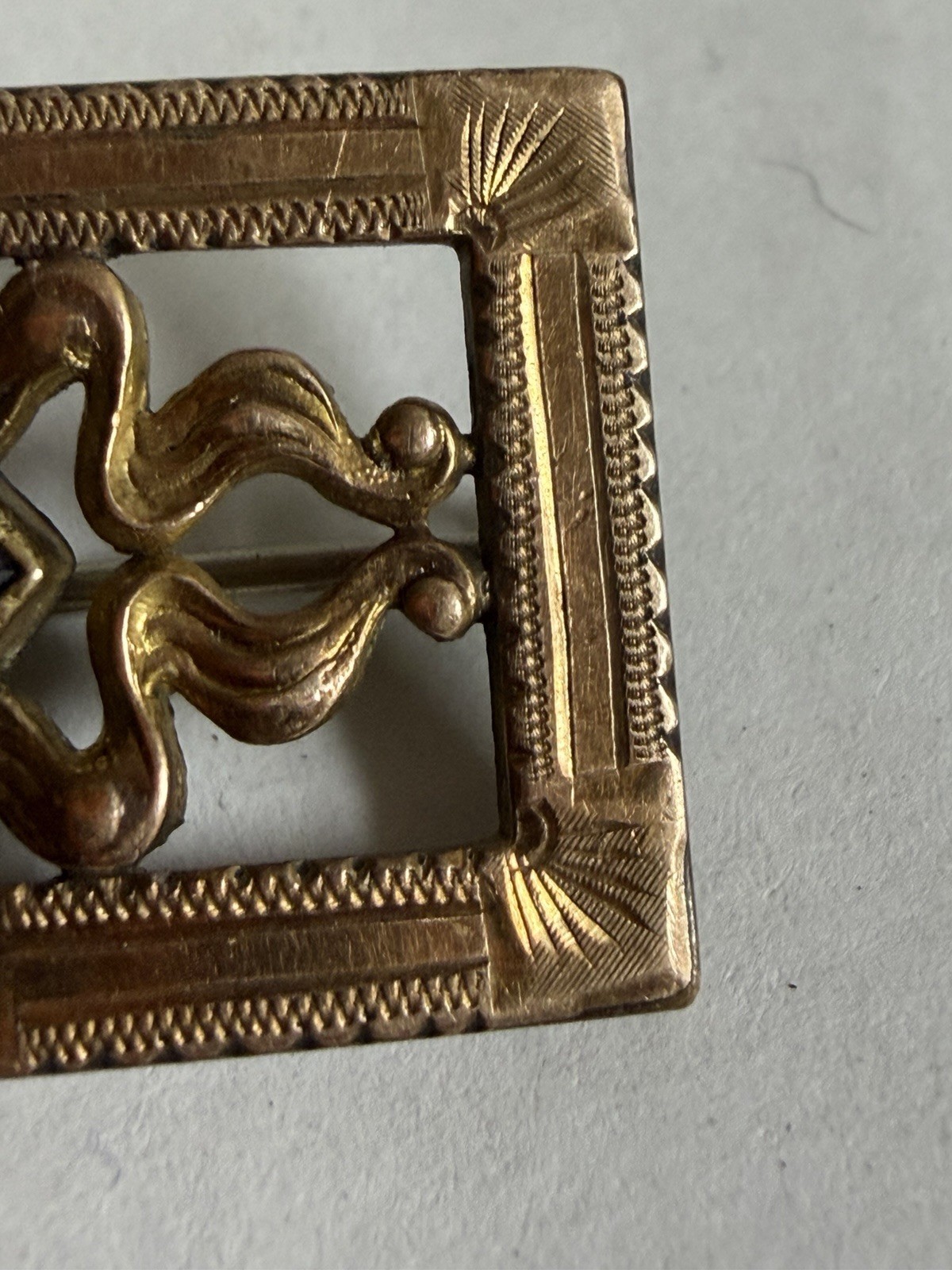 Ant Edwardian/Vic G.L.P. Sash Pin Art Nouveau C Clasp Gold Filled Amethyst Glass