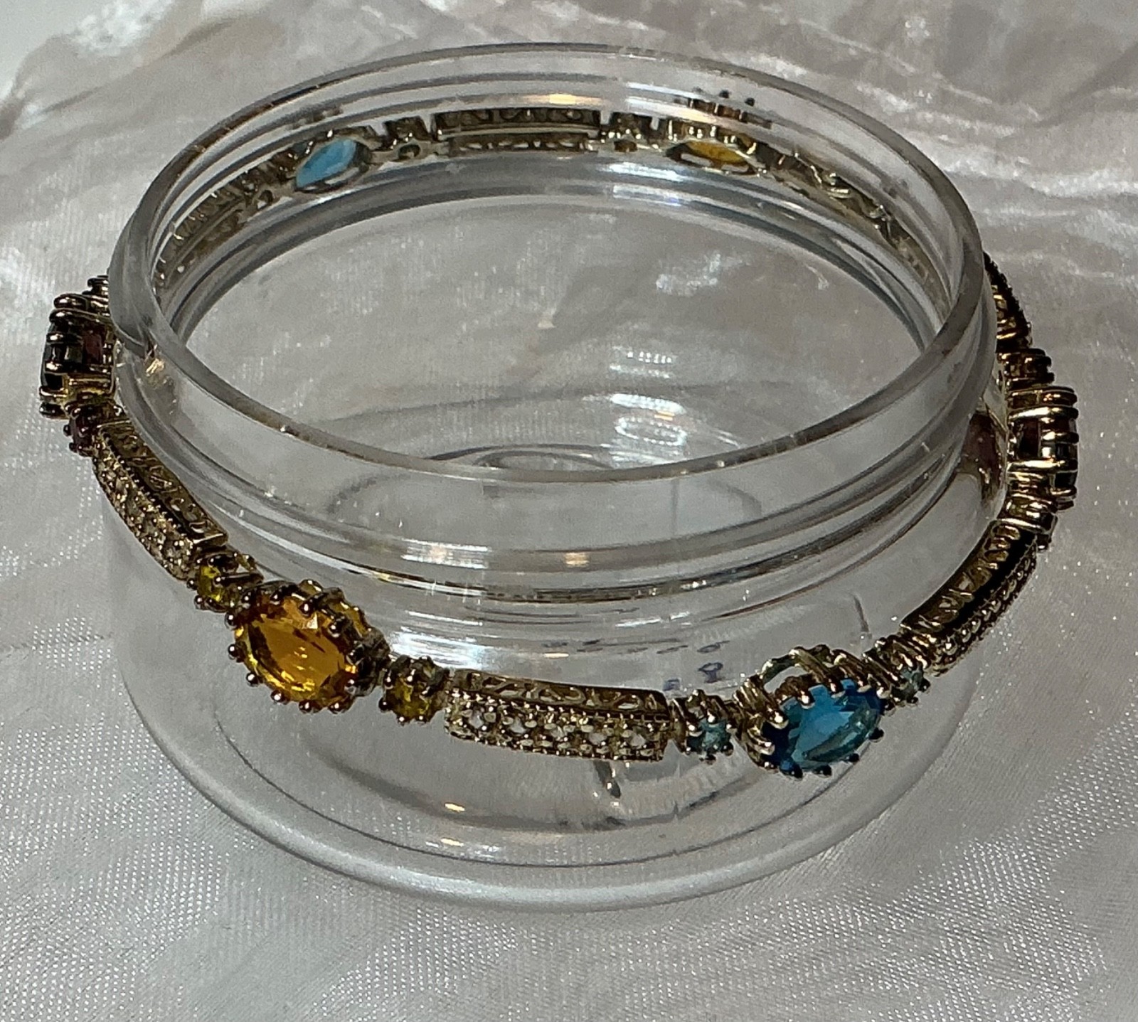 VNTG 925 stamped STERLING SILVER DL SIGNED Vermeil Multi Color Stones Bracelet