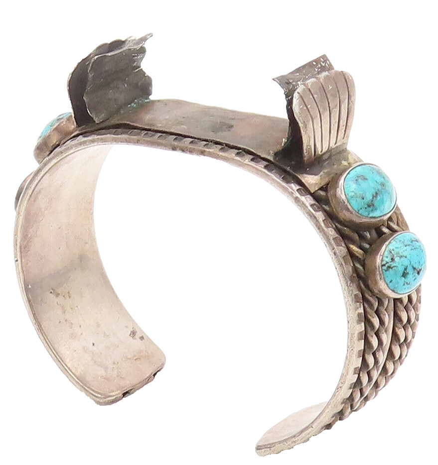 NAVAJO ZUNI 925 Silver Vintage Antique Heavy Turquoise Cuff Watch TR3646