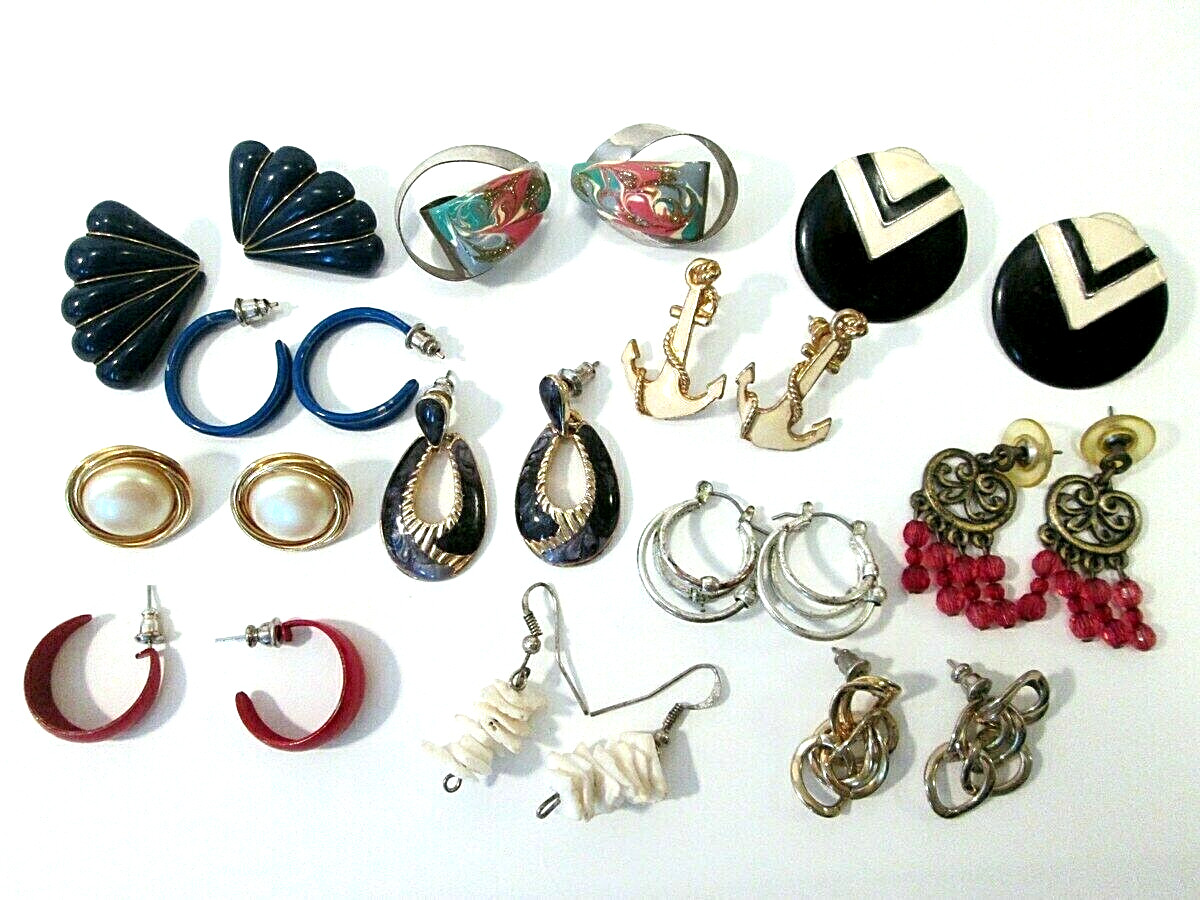 Vintage Earring Lot All Pierced Ears Some Enamel Retro 12 Pairs 1980s 1990s