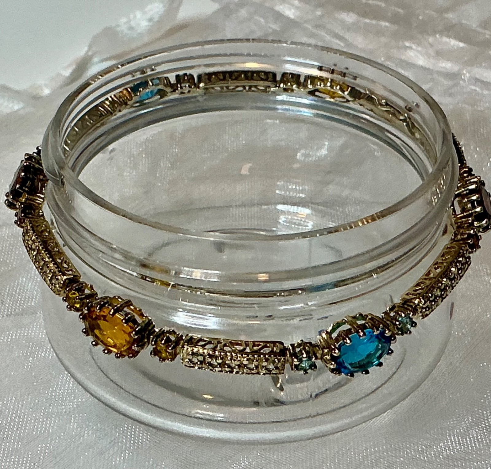 VNTG 925 stamped STERLING SILVER DL SIGNED Vermeil Multi Color Stones Bracelet