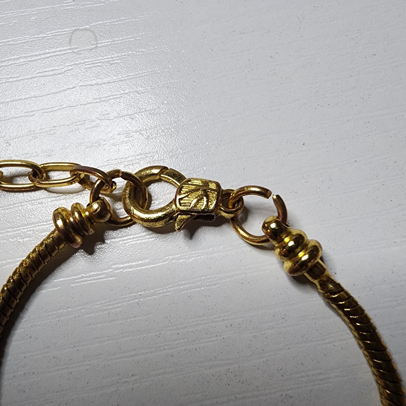 Vintage Gold Toned Snake Chain Bracelet Heart Charm Adjustable 6 to 8 Inches
