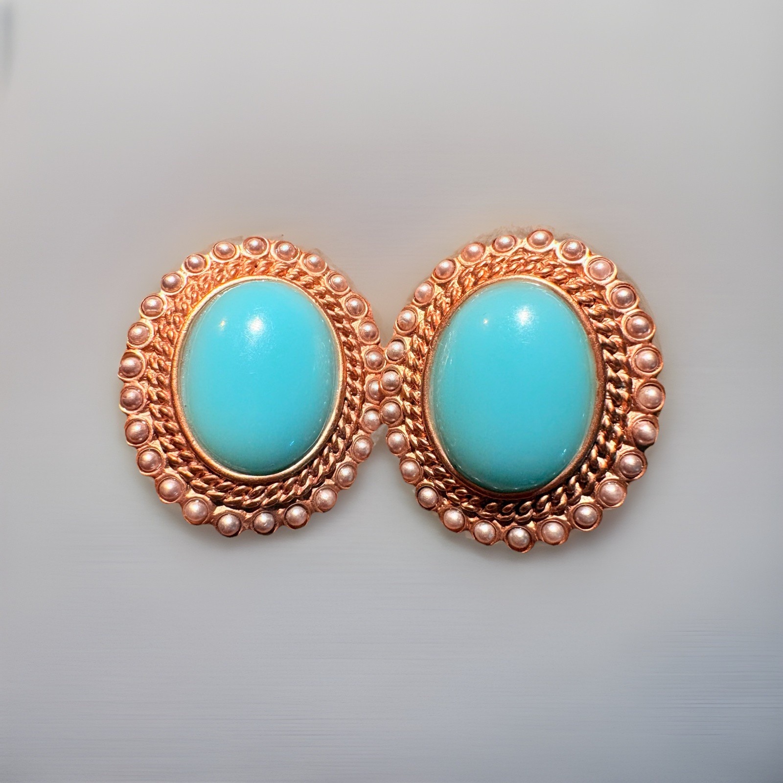 Vintage Signed Carolee Turquoise, Silver & Gold Tone Clip-On Earrings