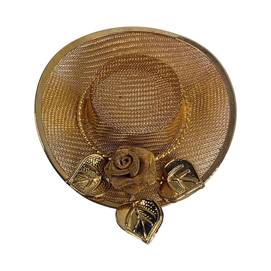 Vintage Gold Tone Sun Hat Brooch 2.5″ Pin