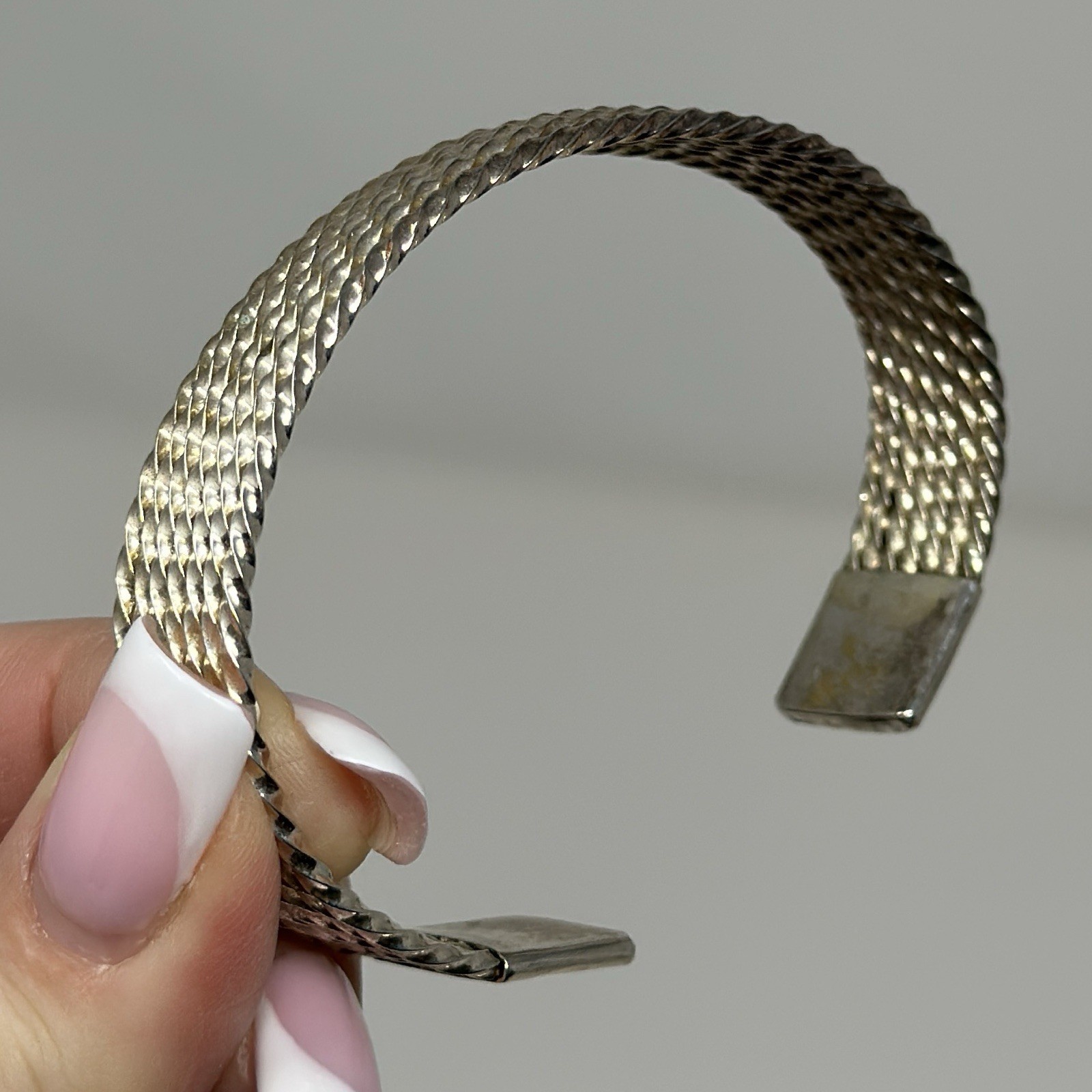 Vintage Bohemian Sterling Silver 925 Italy Woven Open Cuff Bracelet 7.75” 25g
