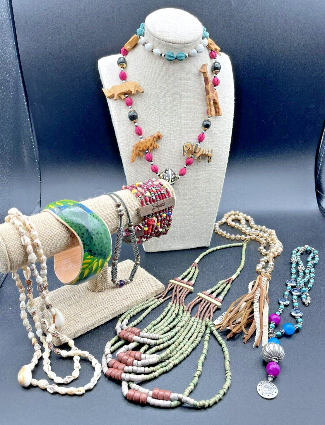 Vintage Boho Natural elements Jewelry Lot Bracelets Necklaces Wood, Shell, Stone