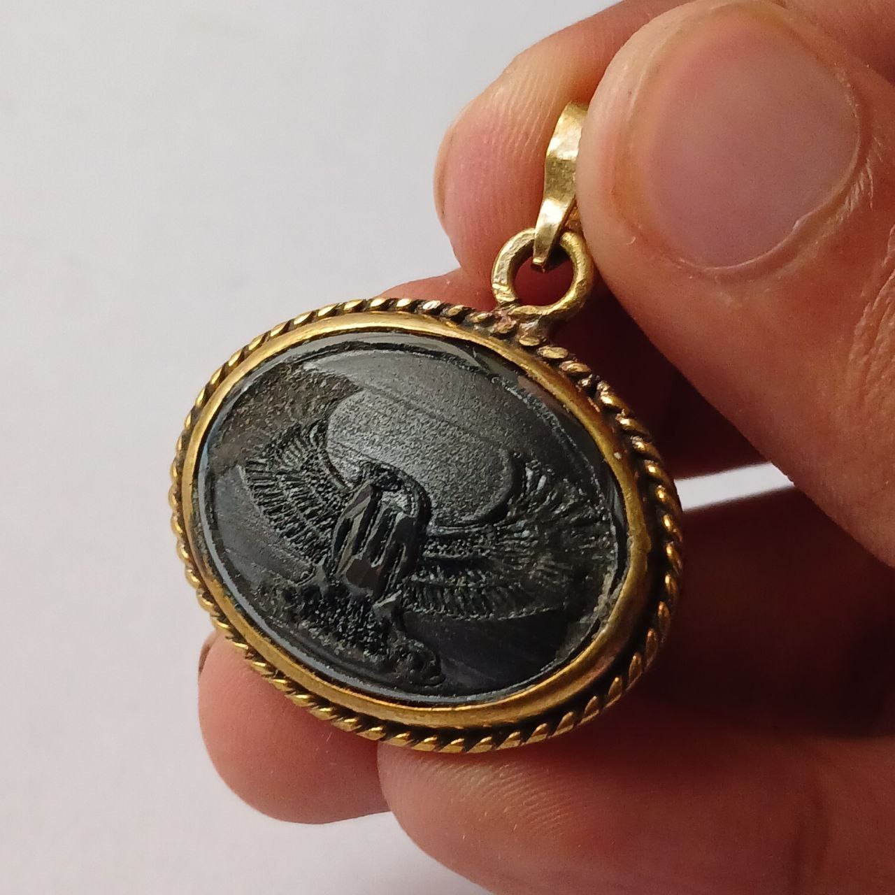 Brass pendant engraved eagle design handcrafted jewelry collectible