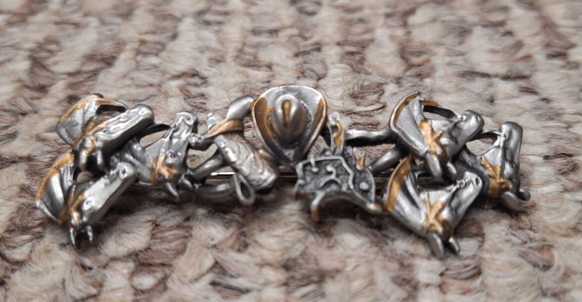 Vintage Western Saddle Brooch Pin Rodeo Boots Ranch Cowboy Hat Horse Rare