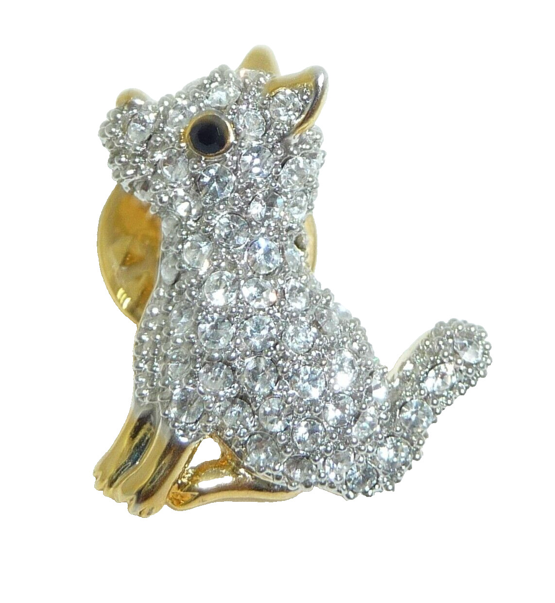 Vintage Landau Gold Tone Crystal Rhinestone Terrier Dog Pin USA SELLER