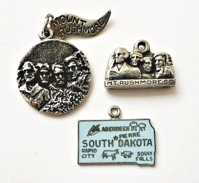 Set of 3 Vintage Mount Rushmore South Dakota Sterling Silver Enamel Charms