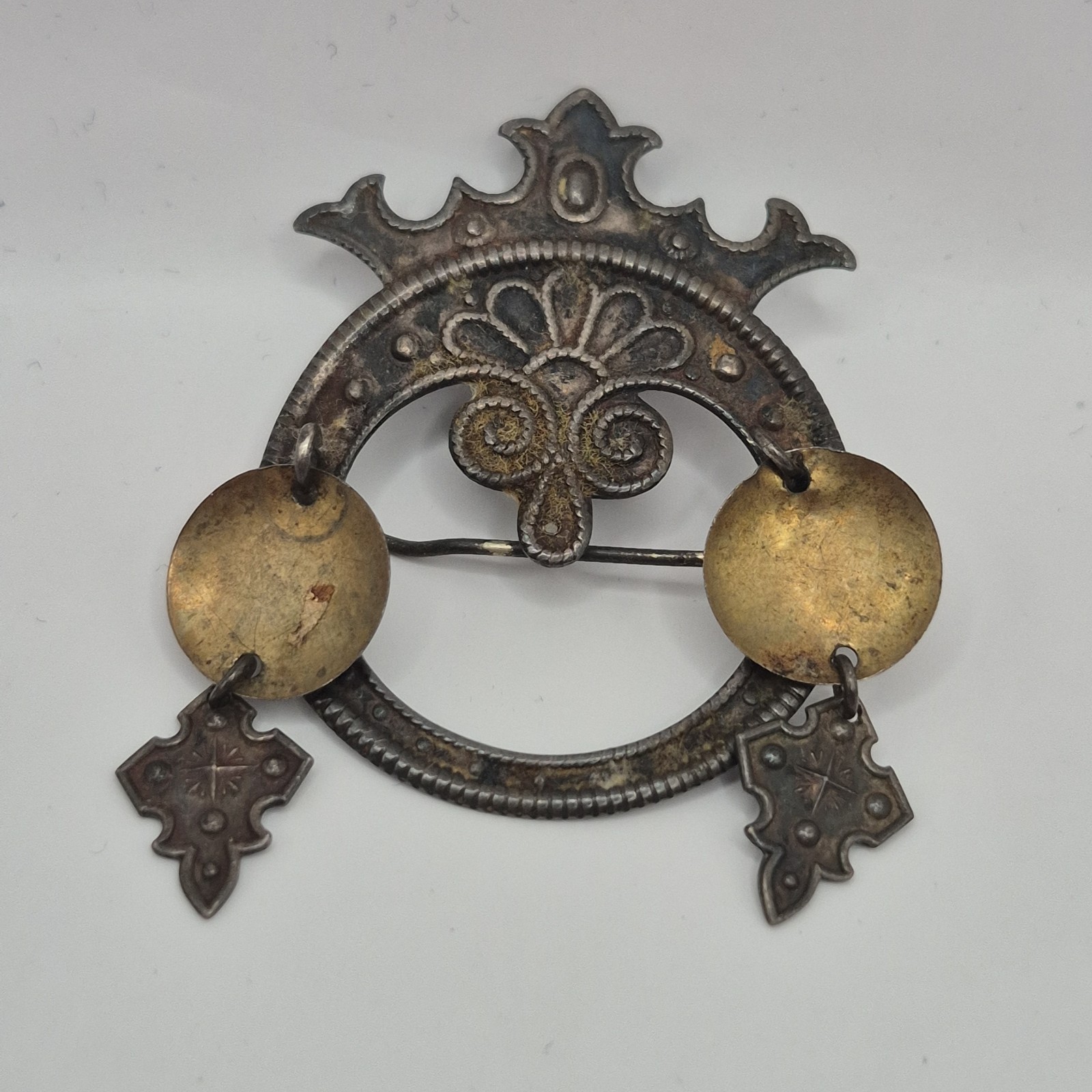 Antique Tarnished 830s Silver Celtic Kilt Belt Pin Brooch